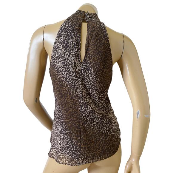 INC Womens Size 4 Sleeveless Mock Neck Animal Print 100% Silk Blouse Shirt - Picture 4 of 8